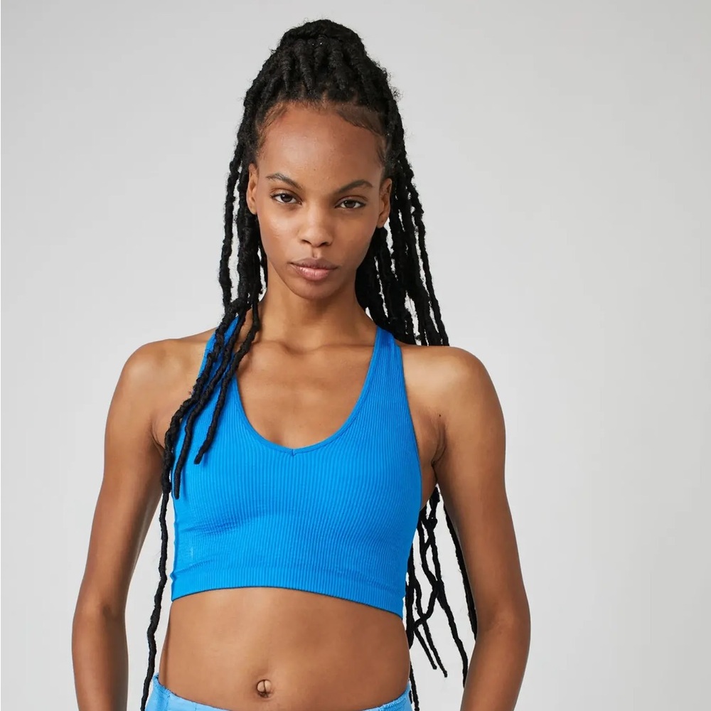 Free People Movement Blue Free Throw Crop Racerback V-Neck Sports Tank Top XL